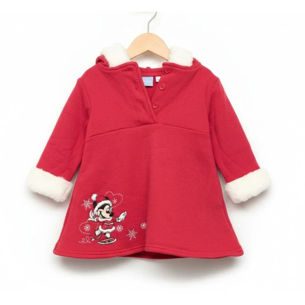 Disney Minnie Mouse Christmas Dress Winter Hooded Holiday Red Toddler‎ 12 Months